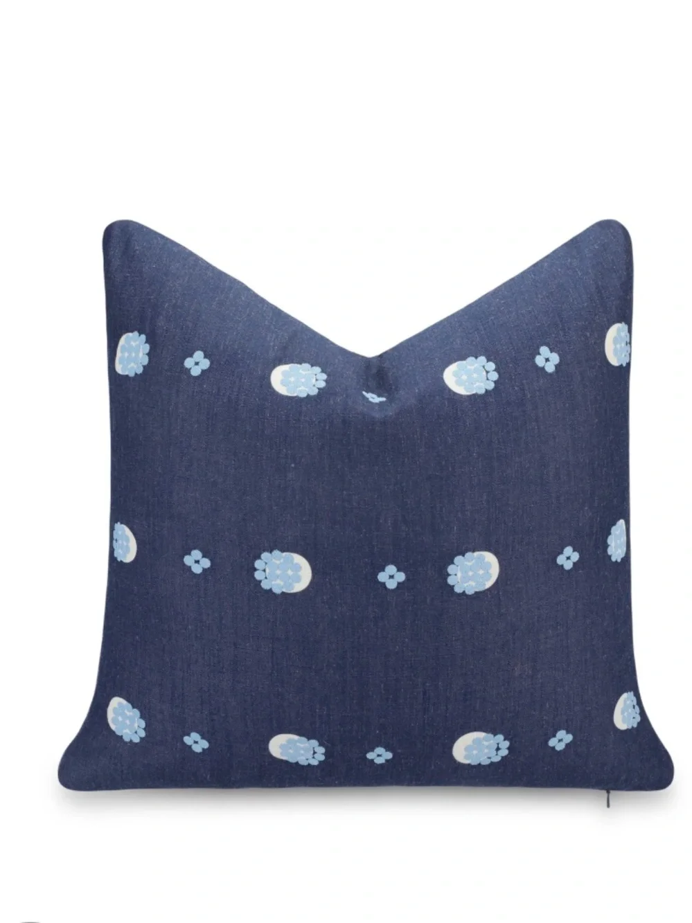 Embroidered Stripes & Dots Pillow Cover Indoor/Outdoor SQUARE 20x20” NAVY BLUE